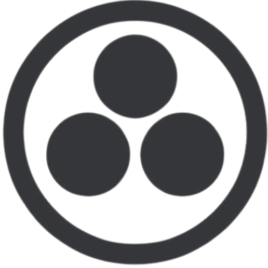 Three solid circles inside of a circle outline